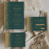 Modern Goud Glitter Donkergroen Bruiloft Programma