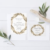 Elegant Gold Leaf Wreath Weddenschap Label