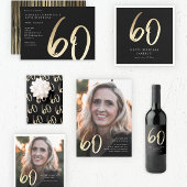 Minimalistisch Manuscript Black en Gold 60th Birth Kaart
