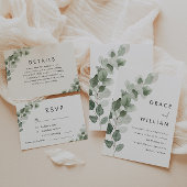 Sage Green Leaf Wedding Gold Border Folie Uitnodiging
