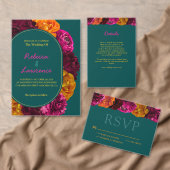 Moderne groene gele hete roze bloemen bruiloft boo kaart (Personaliseer de collectie van deze zelfstandige maker.)