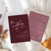 Merlot Wedding Modern Handschrift Details QR Code Informatiekaartje