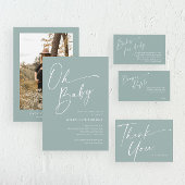 Modern Script Sage Groen Baby shower Kaart