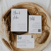 Navy | Moderne script All-in-One Wedding Details Informatiekaartje