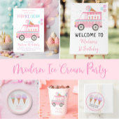Modern Girl Ice Cream Truck Birthday Kaart