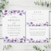 Moderne Lavendel Paarse Bladeren Trouwen Acryl Uitnodigingen (Personaliseer de collectie van deze zelfstandige maker.)