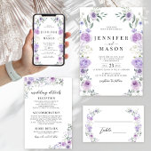 Lilac Purple Lavender Floral Wedding Invitation Kaart