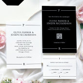 Moderne lijnen | Zwart en wit bruiloft details Informatiekaartje
