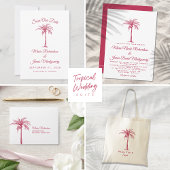 Elegant Magenta Palm Formal Beach Wedding Kaart