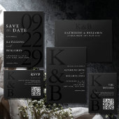 Modern mat zwart monogram minimalistische bruiloft RSVP kaartje