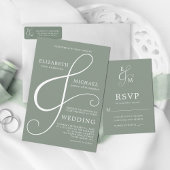 Moderne minimale ampersand Sage Green Wedding Kaart
