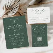 Moderne Elegante Kalligrafie Groene QR Code Huweli RSVP Kaartje