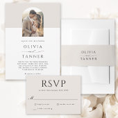 Moderne Elegante Minimal Beige RSVP met Maaltijdke