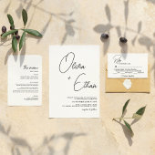 Moderne minimalistische zwarte en witte bruiloft menu