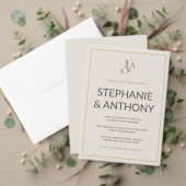 Minimalistische Beige Monogram Wildflower Wedding All In One Uitnodiging (Personaliseer deze collectie van deze onafhankelijke maker. Test)
