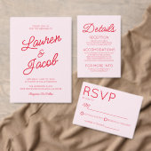 Moderne minimalistische roze en rode bruiloft menu (Personaliseer de collectie van deze zelfstandige maker.)