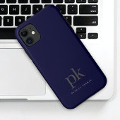 Donkerblauw modern minimalistisch monogram bagagelabel