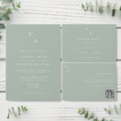 Elegante Moderne Monogram Sage Green Wedding Informatiekaartje (Personaliseer de collectie van deze zelfstandige maker.)