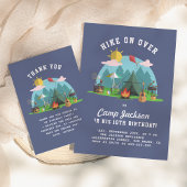 Modern Navy Blue Boy Camp Out Birthday Party Bedankkaart