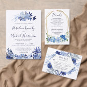 Modern marineblauw bloemengoud Lijst bruiloft Kaart (Personaliseer de collectie van deze zelfstandige maker.)