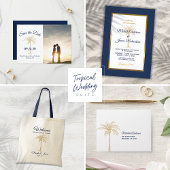 Tropische bruiloft rond Navy Blue Gold Palm Tree Wandkleed