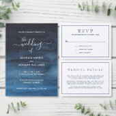 Moderne marineblauw Waterverf die iedereen in één  All In One Uitnodiging (Personaliseer de collectie van deze zelfstandige maker.)