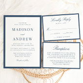 Modern Navy Border Wedding Reception Informatiekaartje