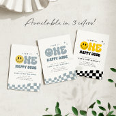 Blue Retro Checker Boy Verjaardagsfeest Borden Papieren Bordje