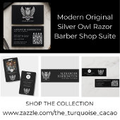 Zilveren Uil Professionele Kapper Logo Qr Code Visitekaartje