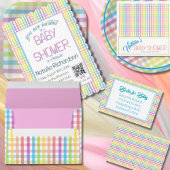 Modern Pastel Plaid Rainbow Baby Shower Party Cadeaulabel