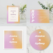Retro Pink and Orange Gradient Wedding Bedankjes Labels