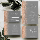 Modern Peach Glitter Grey Wedding Bedankt Kaart