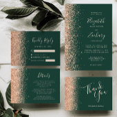 Emerald Green Peach Glitter Wedding Kaart