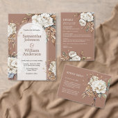 Moderne pioen en hortensia mocha mousse bruiloft kaart (Personaliseer de collectie van deze zelfstandige maker.)