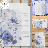 Modern Periwinkle Blue Waterverf Wildbloemen Bedankkaart