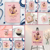 Modern roze Ahoy! Nautisch Baby shower voor anker Kaart
