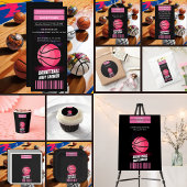 Modern Roze Basketbal Ticket Ball Baby shower Bedankkaart