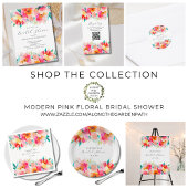 Moderne Roze Bloemige Waterverf Bruiloftsdouche Papieren Bordje