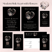 Diner en Bar Menu-Modern roze hart met bloemen Menu