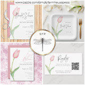 Moderne roze tulp solo bruids lunch kaart