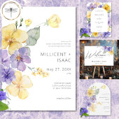 Moderne Paarse & Gele Violets Bloemen Huwelijk Save The Date