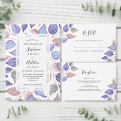 Paarse Witte Bladkrans Monogram Bruiloft Ronde Sticker (Personaliseer de collectie van deze zelfstandige maker.)