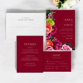 Elegante moderne bloemen Bourgogne bruiloft Kaart