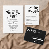 Retro Zwart-wit Groovy Bold Script Wedding Informatiekaartje (Personaliseer de collectie van deze zelfstandige maker.)