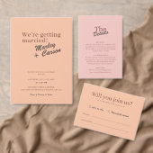 Retro Coral Peach QR Code Save The Date Wedding Kaart (Personaliseer de collectie van deze zelfstandige maker.)