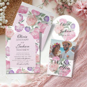 Boho Pink & Purple Watercolor Floral Wedding Kaart