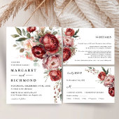 Moderne Rustieke Bourgogne Blush Bloemen Trouwmenu Menu