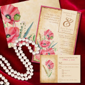 Moderne Rustieke Klaproos Bloem Bruiloft Papieren Bordje