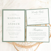 Modern Sage Green Border Wedding Reception Informatiekaartje