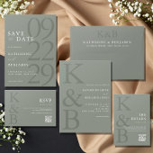 Moderne Sage Groene Monogram Minimalistische Bruil RSVP Kaartje